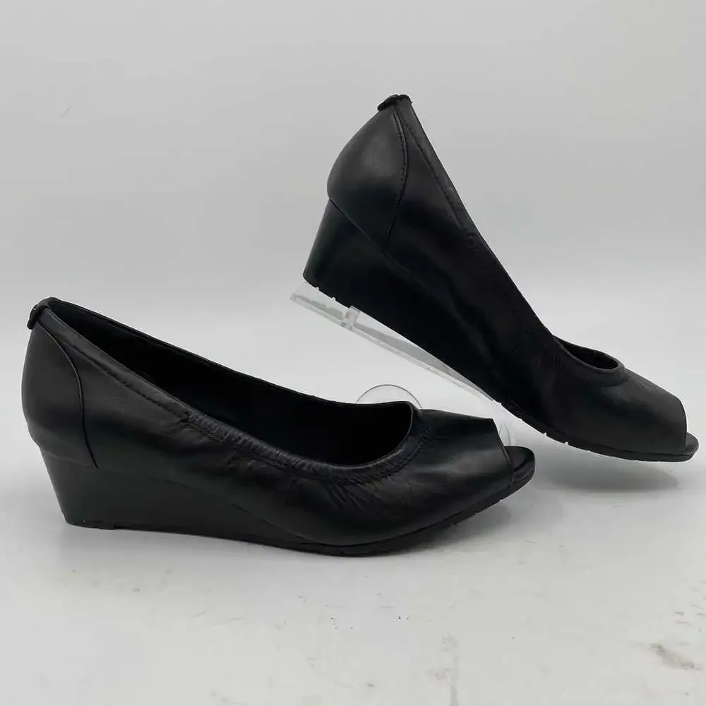Clarks Black Vendra Peep Toe Wedges | Women’s Size 8